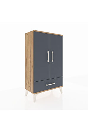 Arges Komodin 3 Raflı Tek Çekmeceli 2 Kapaklı 60x30x106 Çam-Antrasit