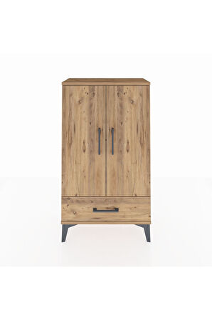 Arges Komodin 3 Raflı Tek Çekmeceli 2 Kapaklı 60x30x106 Çam-Çam