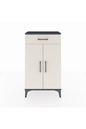 Arges Komodin 2 Raflı Tek Çekmeceli 2 Kapaklı 60x30x106 Antrasit-Aytaşı