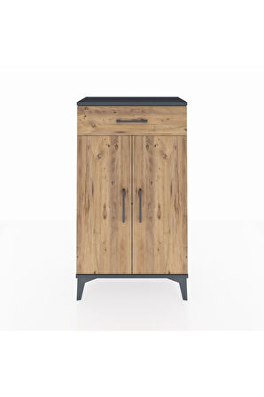 Arges Komodin 2 Raflı Tek Çekmeceli 2 Kapaklı 60x30x106 Antrasit-Çam