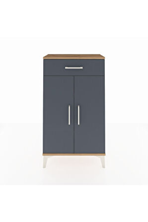 Arges Komodin 2 Raflı Tek Çekmeceli 2 Kapaklı 60x30x106 Çam-Antrasit