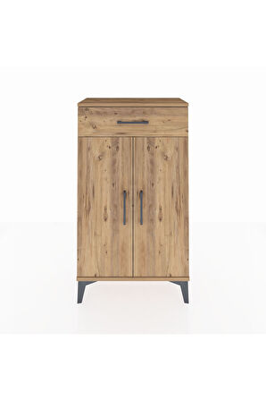 Arges Komodin 2 Raflı Tek Çekmeceli 2 Kapaklı 60x30x106 Çam-Çam