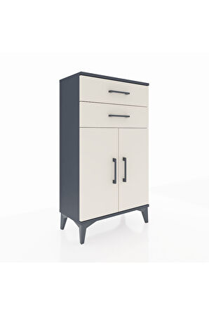 Arges Komodin Tek Raflı 2 Çekmeceli 2 Kapaklı 60x30x106 Antrasit-Aytaşı