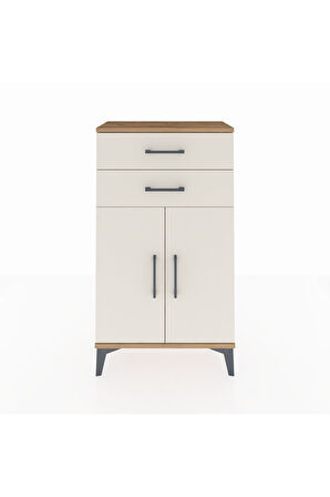 Arges Komodin Tek Raflı 2 Çekmeceli 2 Kapaklı 60x30x106 Çam-Aytaşı