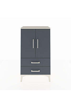 Arges Komodin 2 Raflı 2 Çekmeceli 2 Kapaklı 60x30x106 Aytaşı-Antrasit