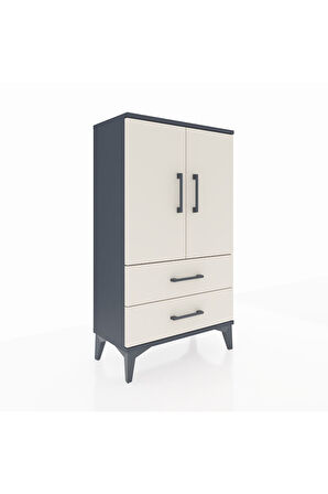 Arges Komodin 2 Raflı 2 Çekmeceli 2 Kapaklı 60x30x106 Antrasit-Aytaşı