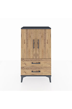 Arges Komodin 2 Raflı 2 Çekmeceli 2 Kapaklı 60x30x106 Antrasit-Çam