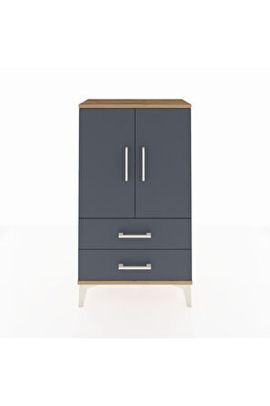 Arges Komodin 2 Raflı 2 Çekmeceli 2 Kapaklı 60x30x106 Çam-Antrasit