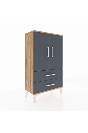 Arges Komodin 2 Raflı 2 Çekmeceli 2 Kapaklı 60x30x106 Çam-Antrasit