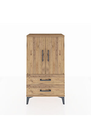 Arges Komodin 2 Raflı 2 Çekmeceli 2 Kapaklı 60x30x106 Çam-Çam