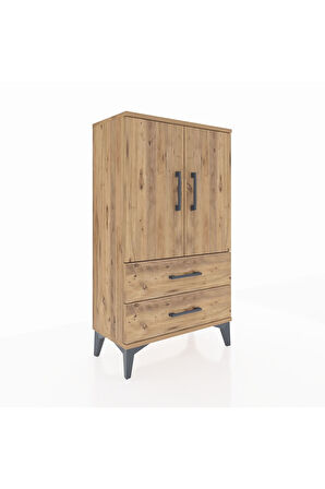 Arges Komodin 2 Raflı 2 Çekmeceli 2 Kapaklı 60x30x106 Çam-Çam