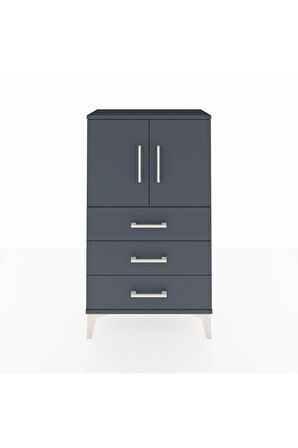 Arges Komodin 2 Raflı 3 Çekmeceli 2 Kapaklı 60x30x106 Antrasit-Antrasit