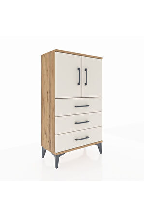 Arges Komodin 2 Raflı 3 Çekmeceli 2 Kapaklı 60x30x106 Çam-Aytaşı