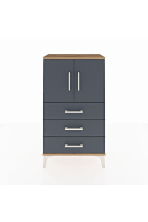 Arges Komodin 2 Raflı 3 Çekmeceli 2 Kapaklı 60x30x106 Çam-Antrasit