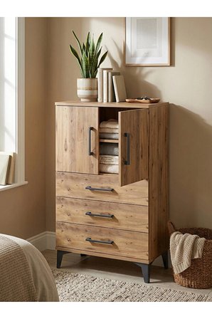 Arges Komodin 2 Raflı 3 Çekmeceli 2 Kapaklı 60x30x106 Çam-Çam
