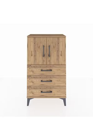 Arges Komodin 2 Raflı 3 Çekmeceli 2 Kapaklı 60x30x106 Çam-Çam