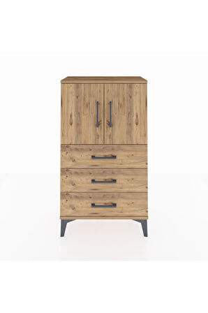 Arges Komodin 2 Raflı 3 Çekmeceli 2 Kapaklı 60x30x106 Çam-Çam