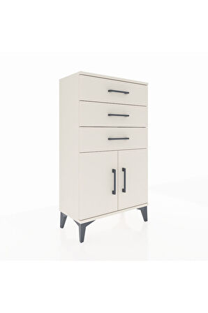 Arges Komodin Tek Raflı 3 Çekmeceli 2 Kapaklı 60x30x106 Aytaşı-Aytaşı