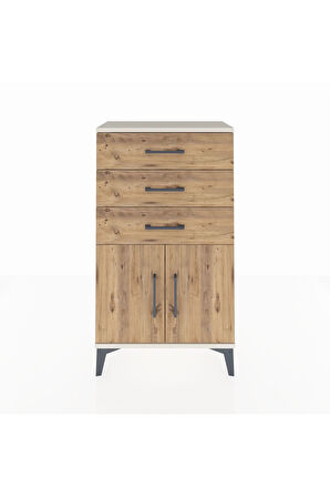 Arges Komodin Tek Raflı 3 Çekmeceli 2 Kapaklı 60x30x106 Aytaşı-Çam