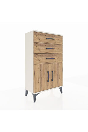 Arges Komodin Tek Raflı 3 Çekmeceli 2 Kapaklı 60x30x106 Aytaşı-Çam
