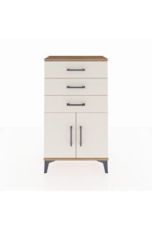 Arges Komodin Tek Raflı 3 Çekmeceli 2 Kapaklı 60x30x106 Çam-Aytaşı