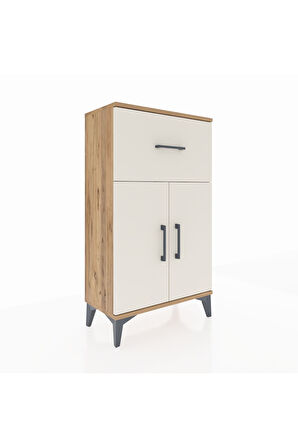 Arges Komodin Tek Raflı Tek Çekmeceli 2 Kapaklı 60x30x106 Çam-Aytaşı