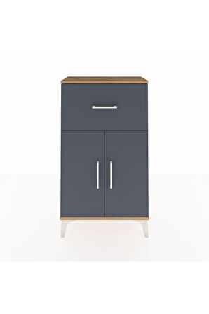 Arges Komodin Tek Raflı Tek Çekmeceli 2 Kapaklı 60x30x106 Çam-Antrasit