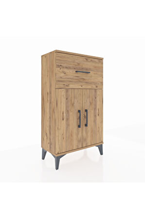 Arges Komodin Tek Raflı Tek Çekmeceli 2 Kapaklı 60x30x106 Çam-Çam
