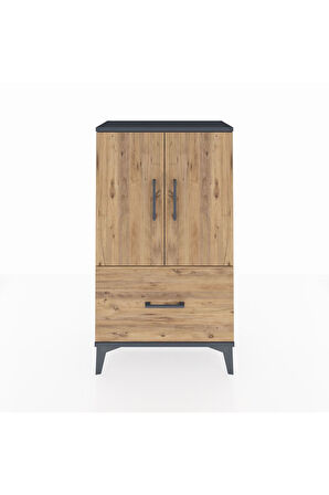 Arges Komodin 2 Raflı Tek Çekmeceli 2 Kapaklı 60x30x106 Antrasit-Çam