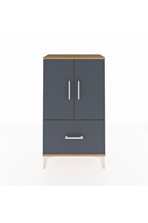 Arges Komodin 2 Raflı Tek Çekmeceli 2 Kapaklı 60x30x106 Çam-Antrasit