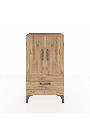 Arges Komodin 2 Raflı Tek Çekmeceli 2 Kapaklı 60x30x106 Çam-Çam