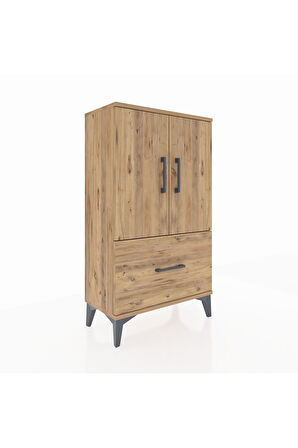 Arges Komodin 2 Raflı Tek Çekmeceli 2 Kapaklı 60x30x106 Çam-Çam