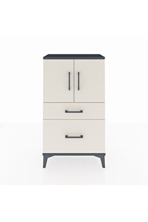 Arges Komodin 2 Raflı 2 Çekmeceli 2 Kapaklı 60x30x106 Antrasit-Aytaşı