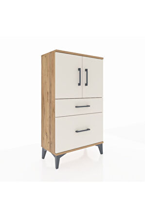 Arges Komodin 2 Raflı 2 Çekmeceli 2 Kapaklı 60x30x106 Çam-Aytaşı