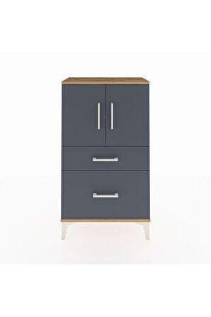 Arges Komodin 2 Raflı 2 Çekmeceli 2 Kapaklı 60x30x106 Çam-Antrasit