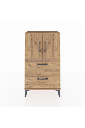 Arges Komodin 2 Raflı 2 Çekmeceli 2 Kapaklı 60x30x106 Çam-Çam