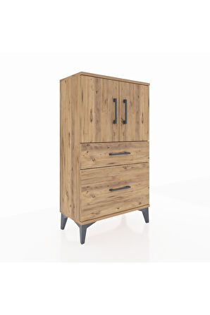 Arges Komodin 2 Raflı 2 Çekmeceli 2 Kapaklı 60x30x106 Çam-Çam