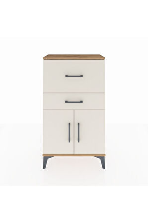 Arges Komodin Tek Raflı 2 Çekmeceli 2 Kapaklı 60x30x106 Çam-Aytaşı