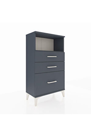 Arges Komodin Tek Raflı 3 Çekmeceli 60x30x106 Antrasit-Antrasit