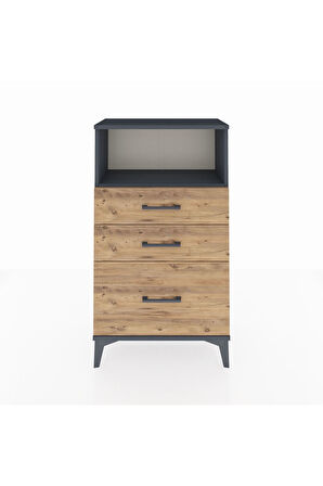 Arges Komodin Tek Raflı 3 Çekmeceli 60x30x106 Antrasit-Çam