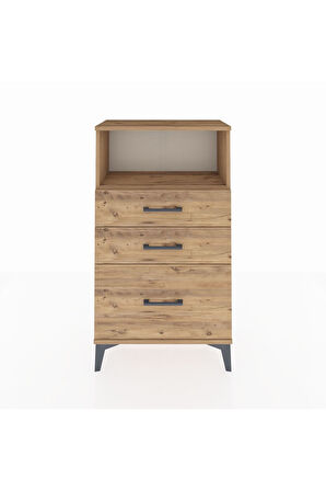 Arges Komodin Tek Raflı 3 Çekmeceli 60x30x106 Çam-Çam