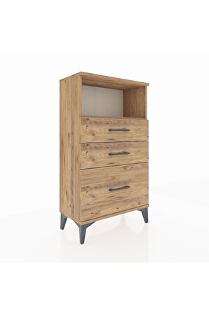 Arges Komodin Tek Raflı 3 Çekmeceli 60x30x106 Çam-Çam
