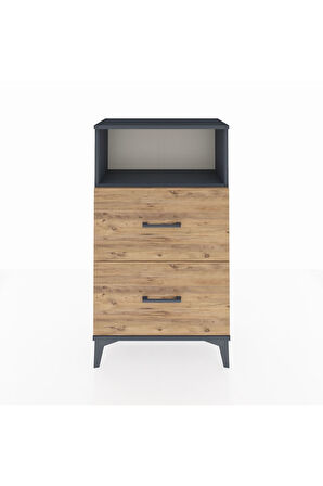Arges Komodin Tek Raflı 2 Çekmeceli 60x30x106 Antrasit-Çam