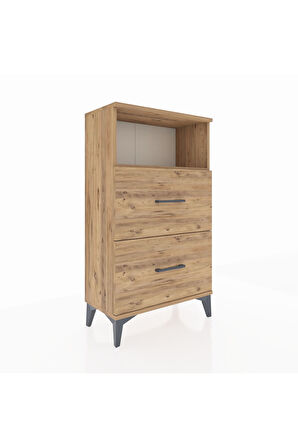 Arges Komodin Tek Raflı 2 Çekmeceli 60x30x106 Çam-Çam