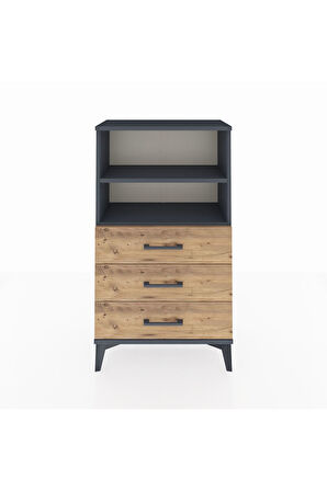 Arges Komodin 2 Raflı 3 Çekmeceli 60x30x106 Antrasit-Çam