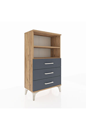 Arges Komodin 2 Raflı 3 Çekmeceli 60x30x106 Çam-Antrasit