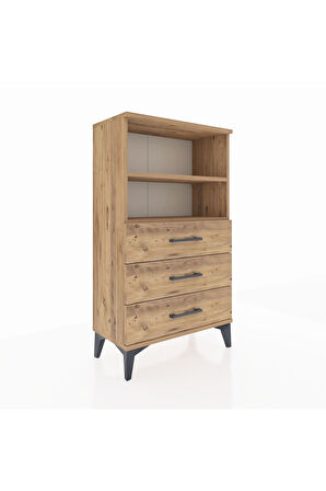 Arges Komodin 2 Raflı 3 Çekmeceli 60x30x106 Çam-Çam