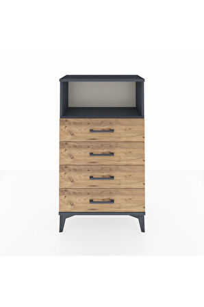 Arges Komodin Tek Raflı 4 Çekmeceli 60x30x106 Antrasit-Çam