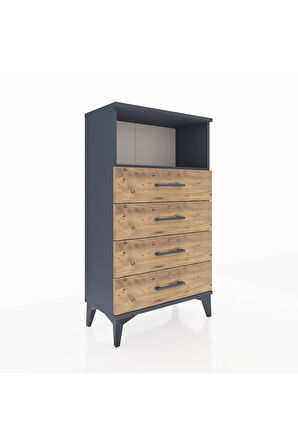 Arges Komodin Tek Raflı 4 Çekmeceli 60x30x106 Antrasit-Çam