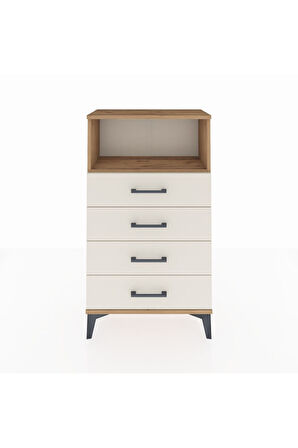 Arges Komodin Tek Raflı 4 Çekmeceli 60x30x106 Çam-Aytaşı
